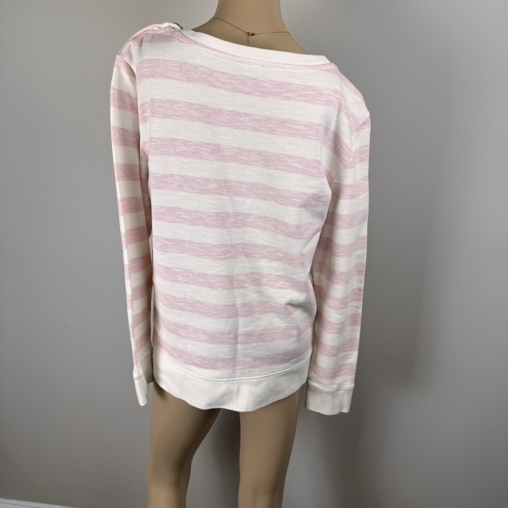 TALBOTS White Pink 100% Cotton STRIPE TOP SWEATSHIRT Medium - Picture 5 of 16